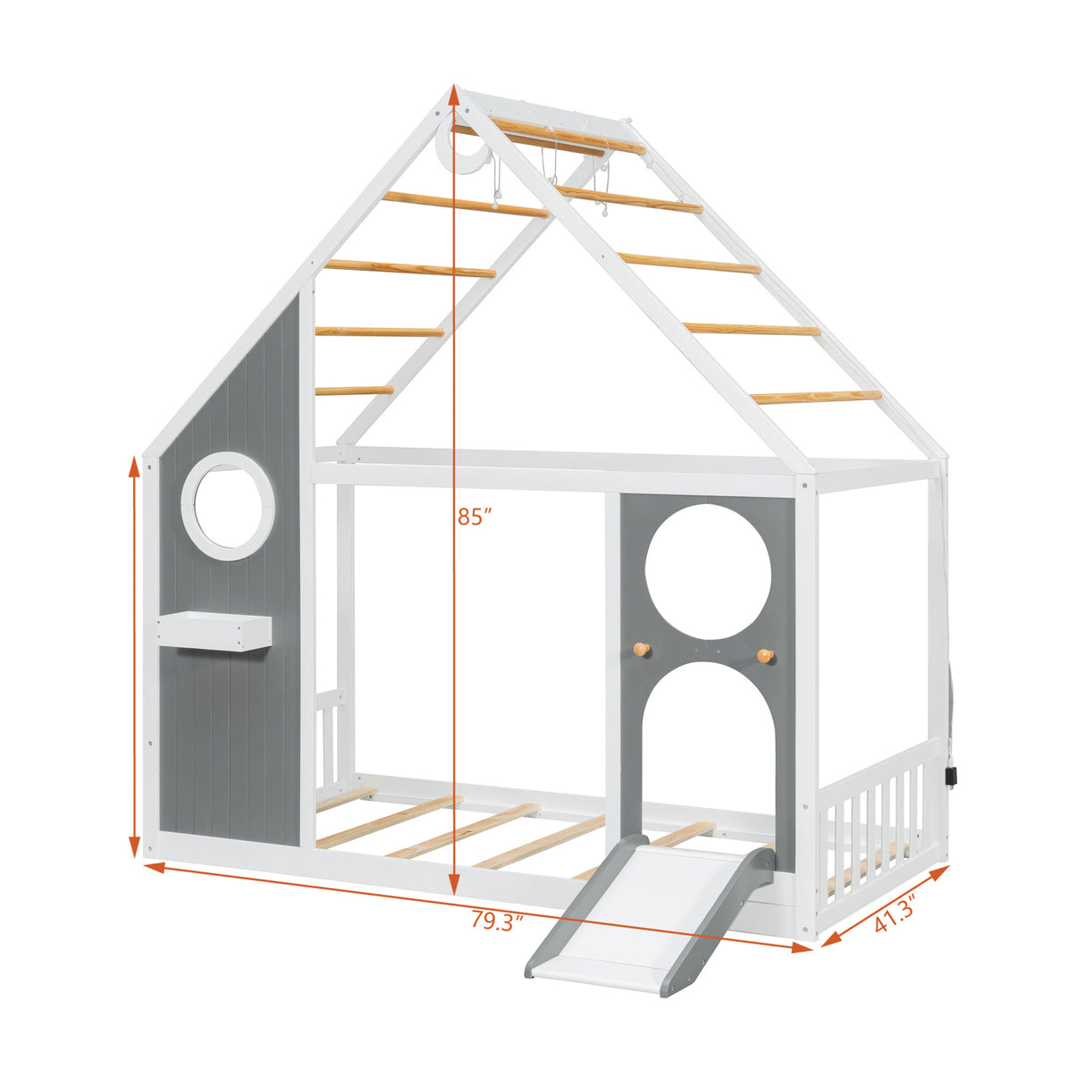 Wooden Playhouse Design Twin House Bed with Slide | OROA Kids