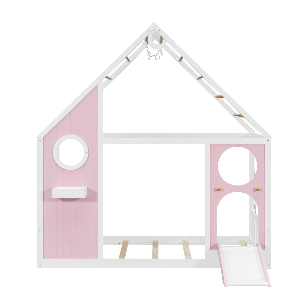 Twin Pink House Bed with Slide and Ball Light Strip | OROA Kids