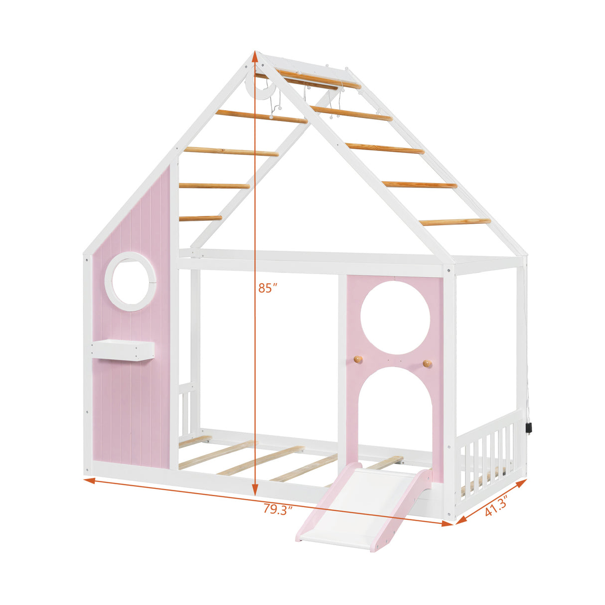 Twin Pink House Bed with Slide and Ball Light Strip | OROA Kids
