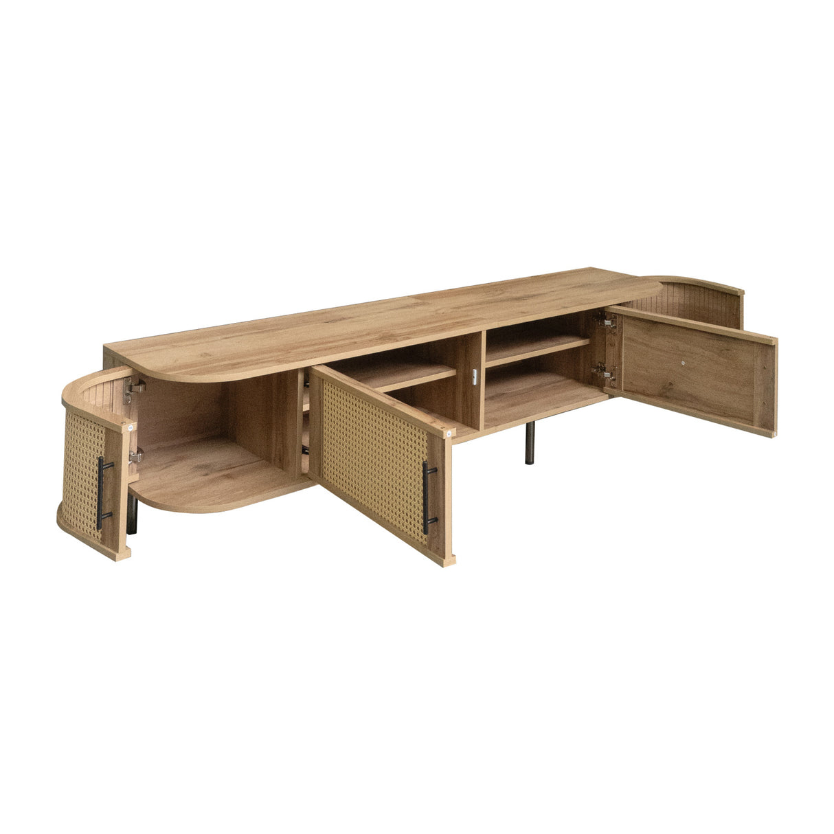 70" Modern TV Stand with Rattan Doors | OROA