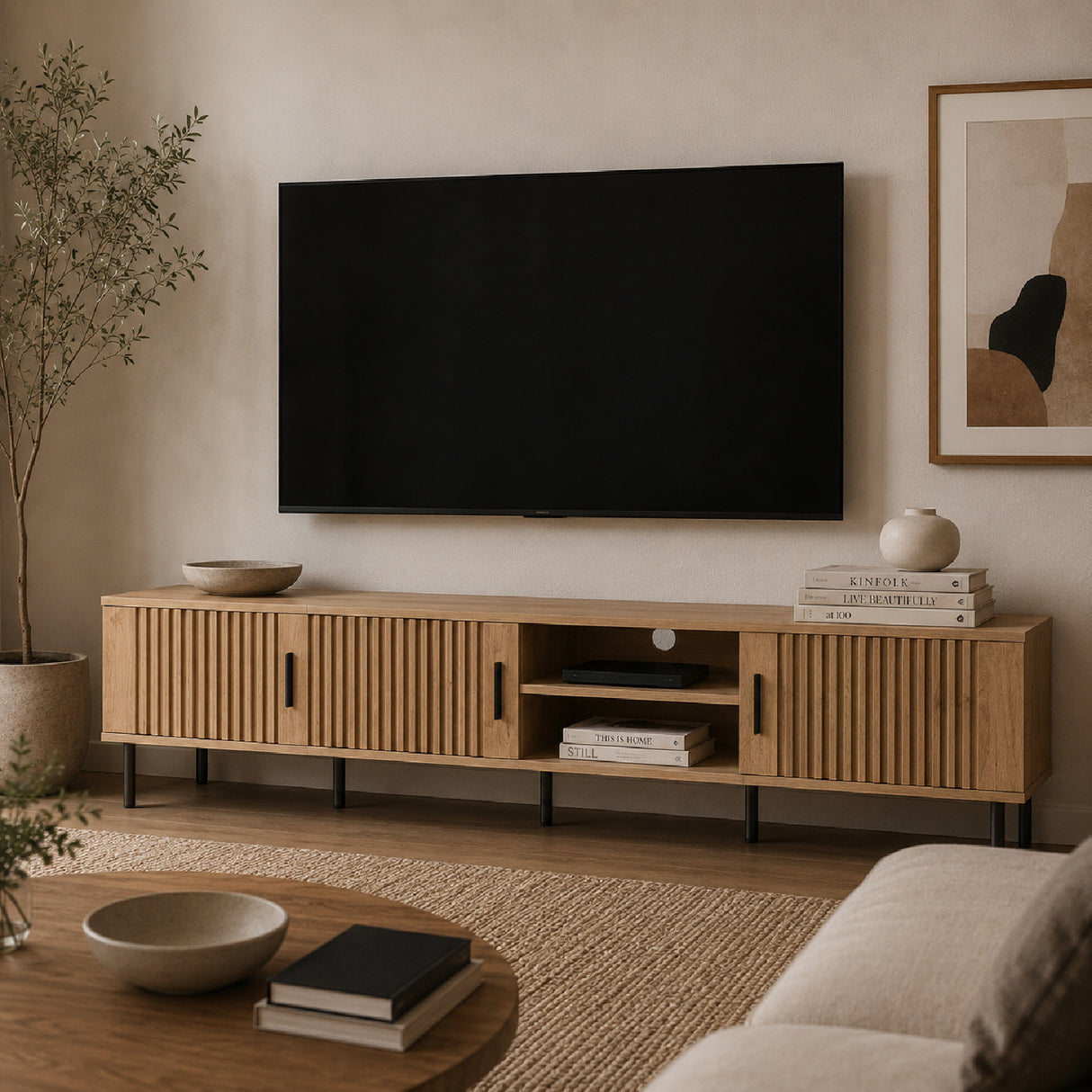 78" Natural Modern TV Stand | OROA
