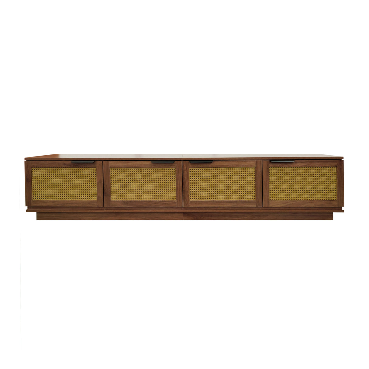 Modern Walnut Rattan Panel TV Stand Media Console | OROA