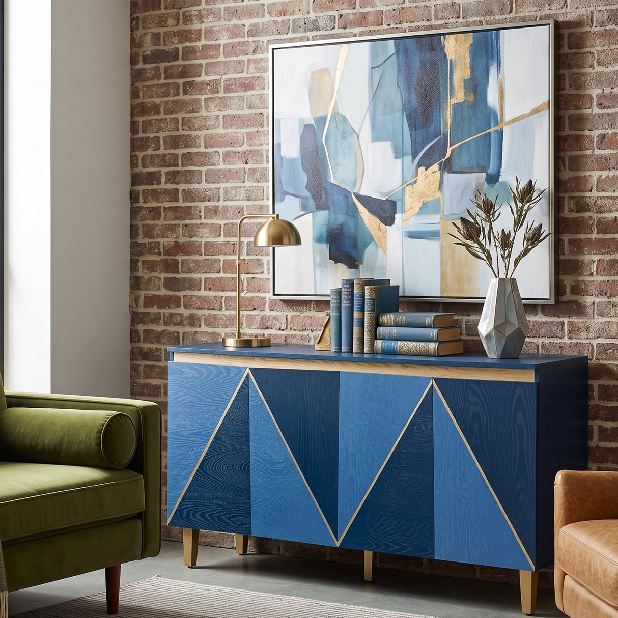 Modern European furniture - Two-Tone Navy Wood Sideboard Cabinet - www.oroa.com