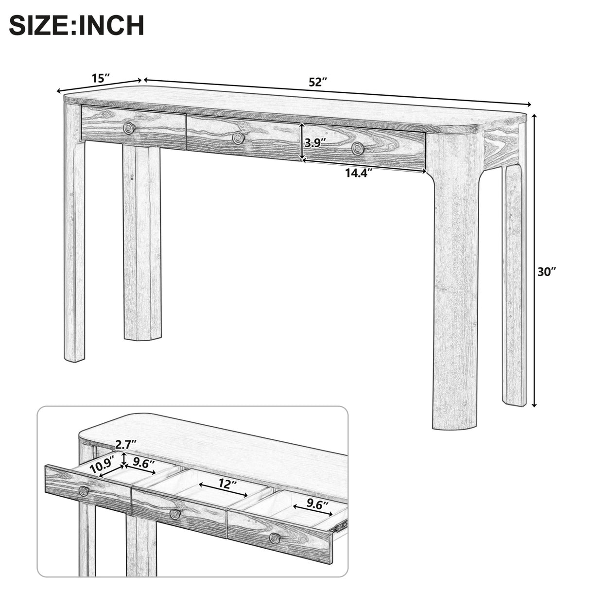 Espresso 3-Drawer Console Table | OROA