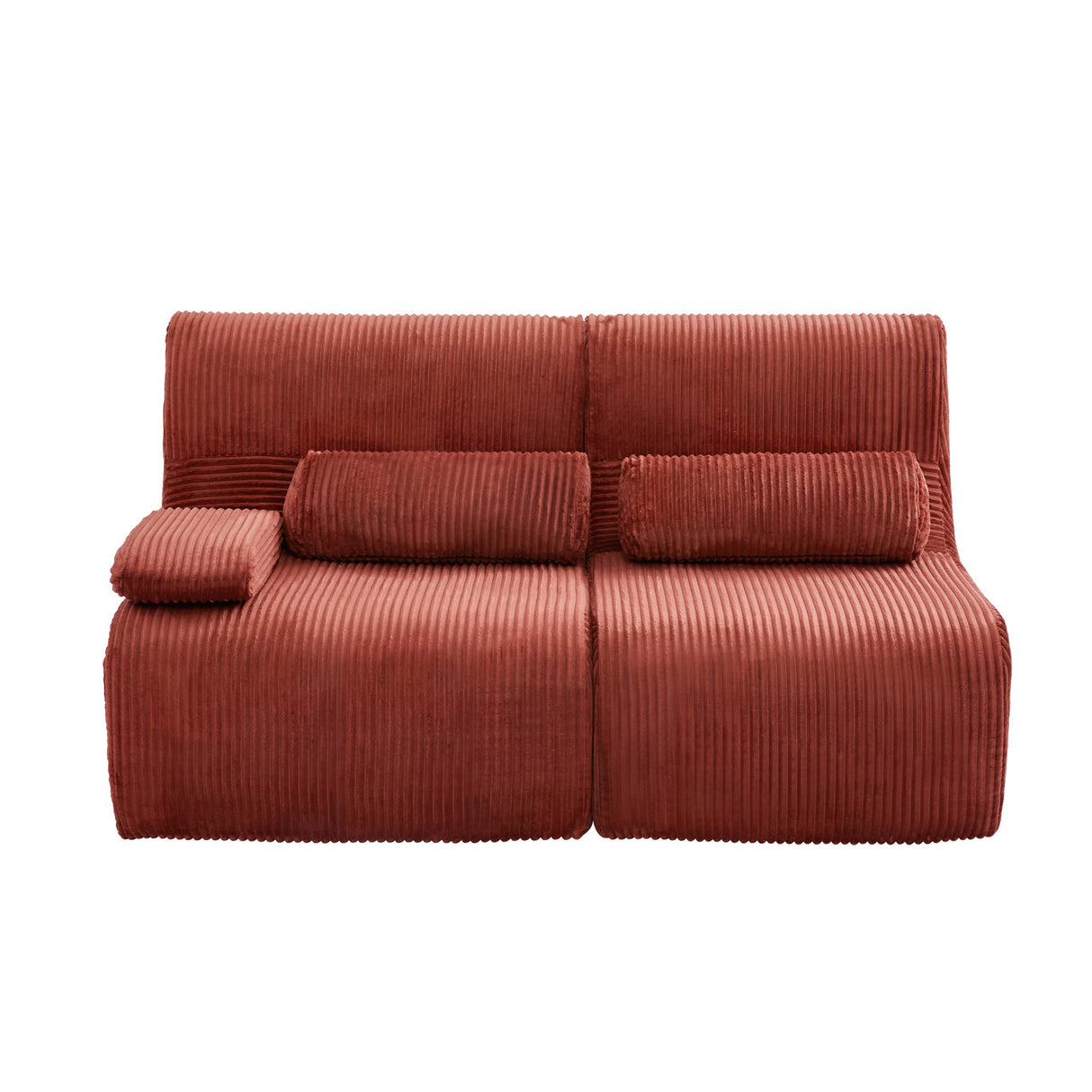 Modern Red Corduroy Modular Loveseat Sofa | OROA