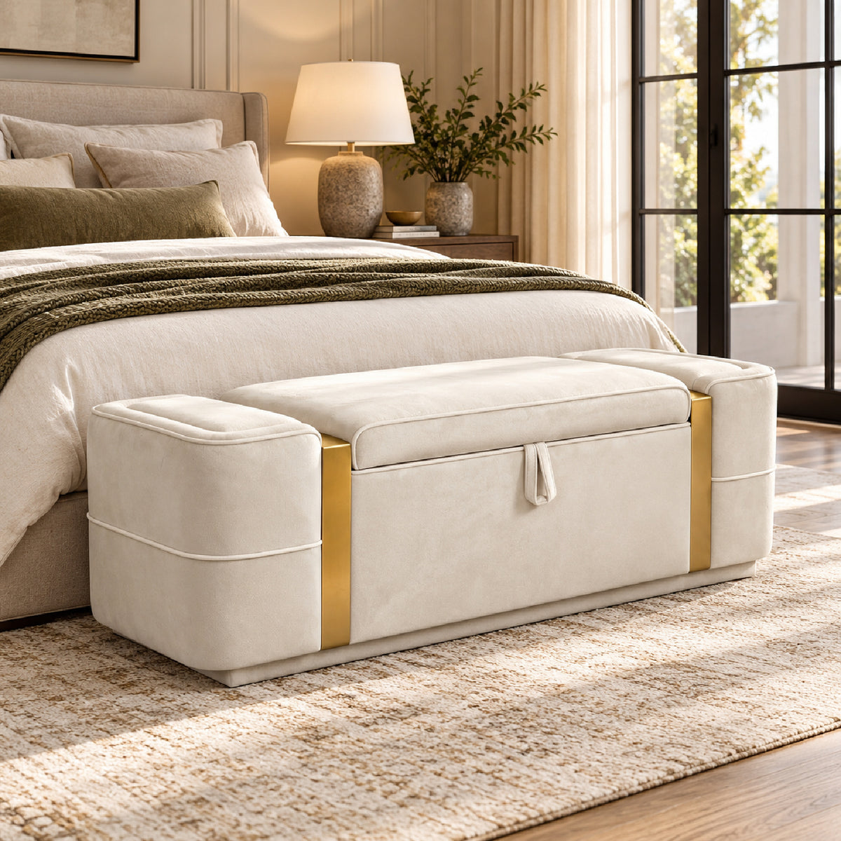 Modern Storage Bench Upholstered Ottoman | OROA