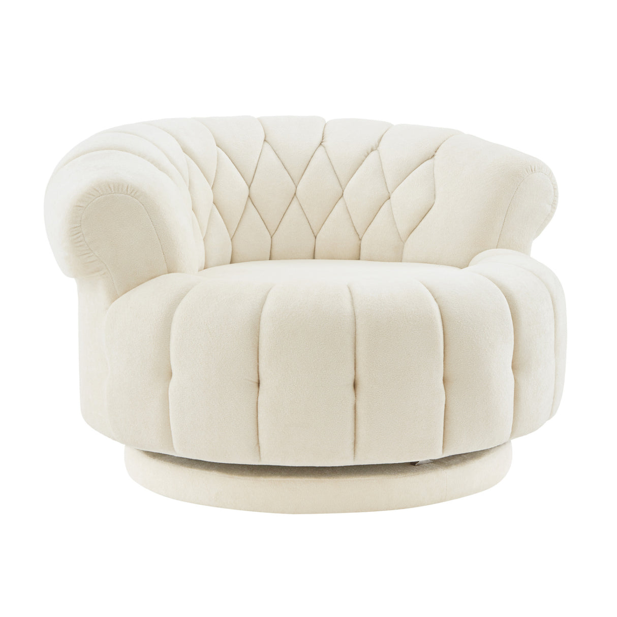 Beige Chenille Round Swivel Accent Chair | OROA