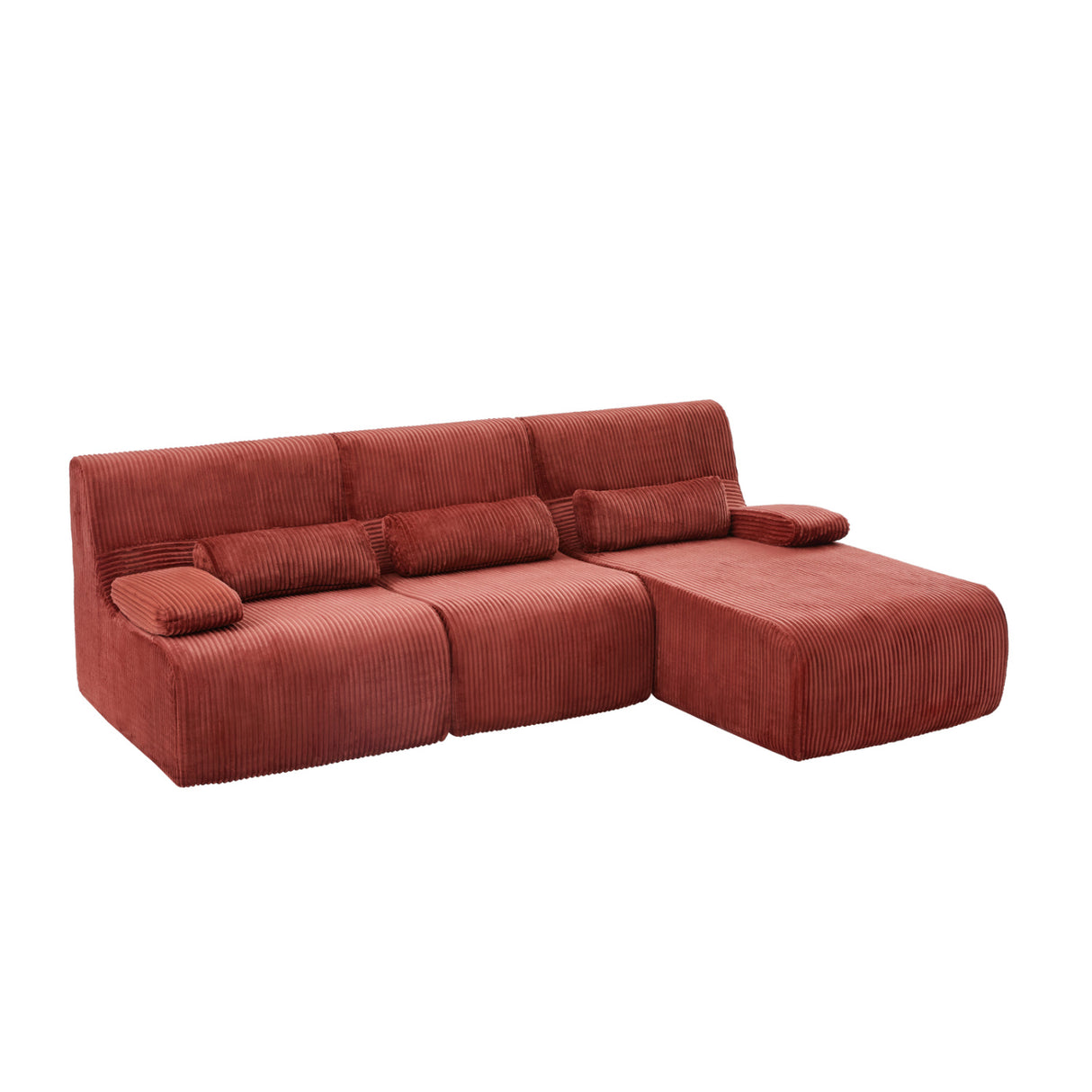 Modern Red Corduroy L-Shaped Sectional Sofa | OROA