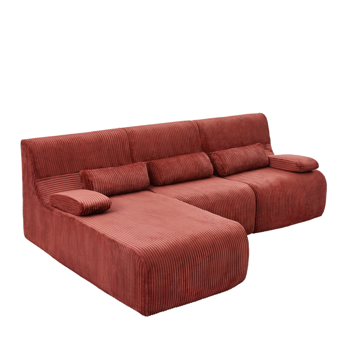 Modern Red Corduroy L-Shaped Sectional Sofa | OROA