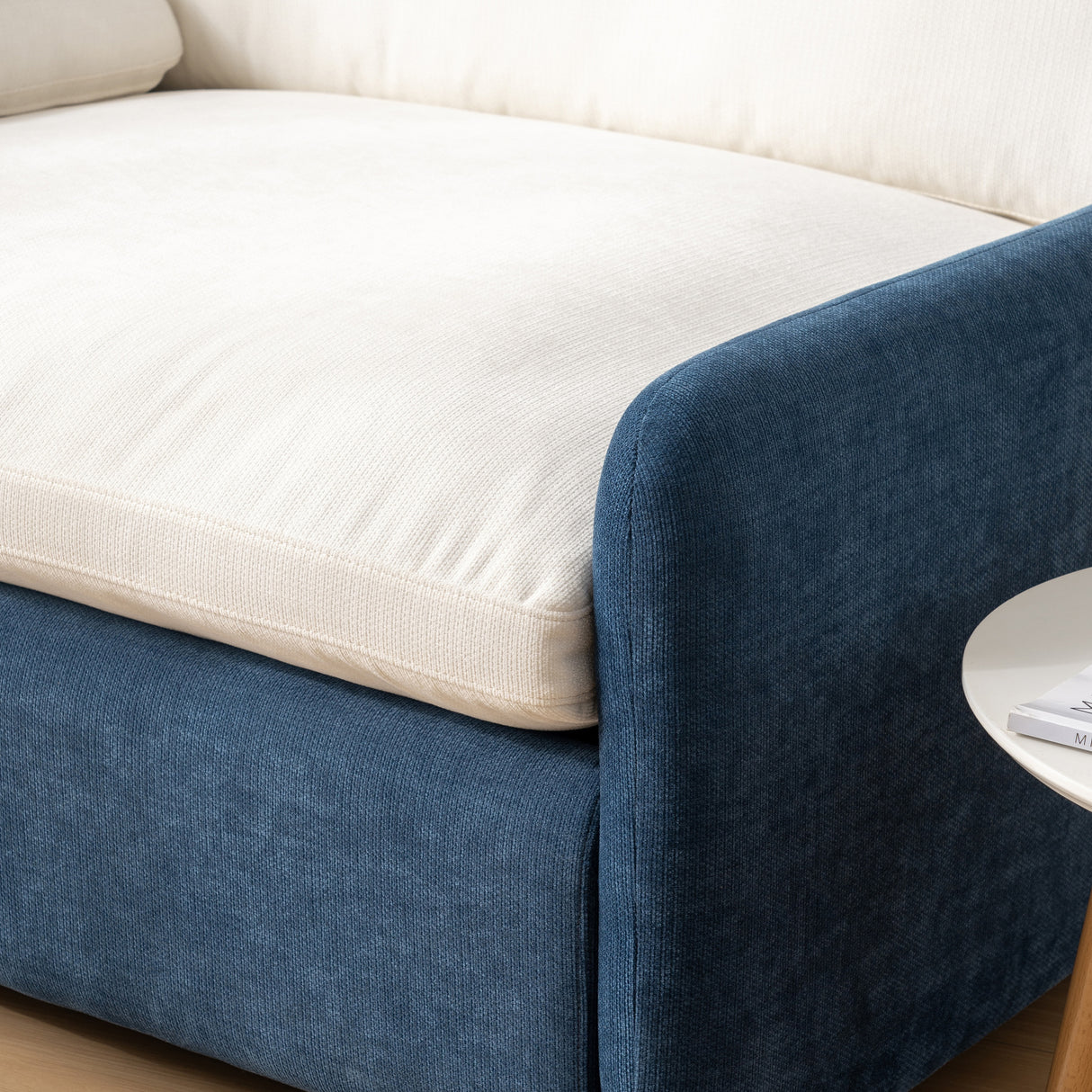 Blue Cream Oversized Chenille Armchair | OROA