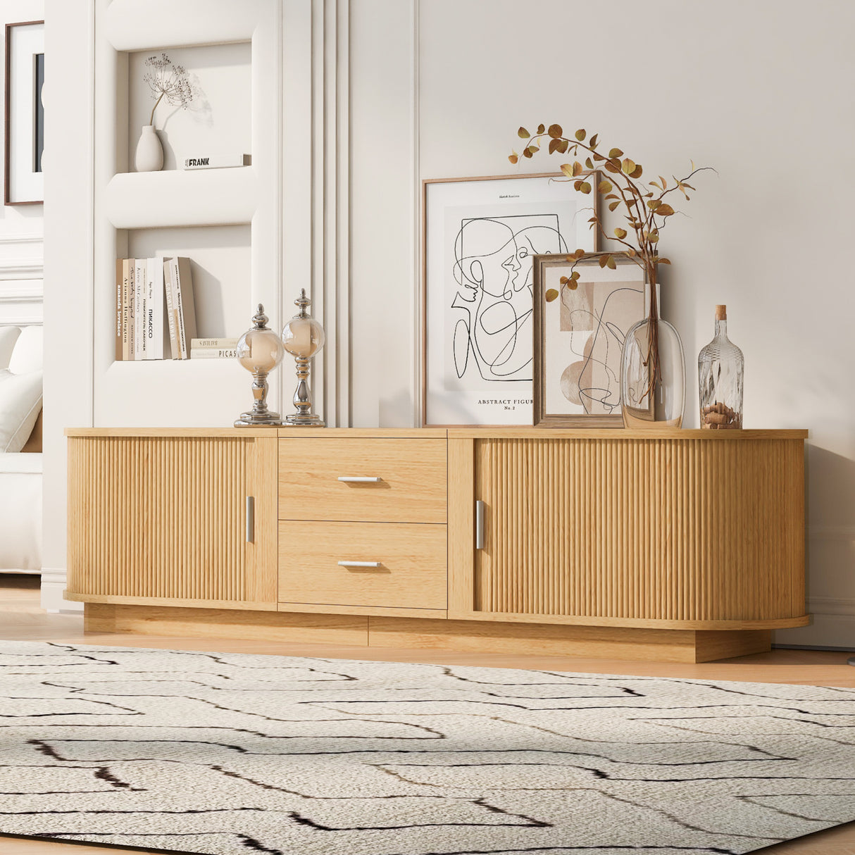 Modern TV Stand with Drawers and Hidden Sliding Storage | OROA