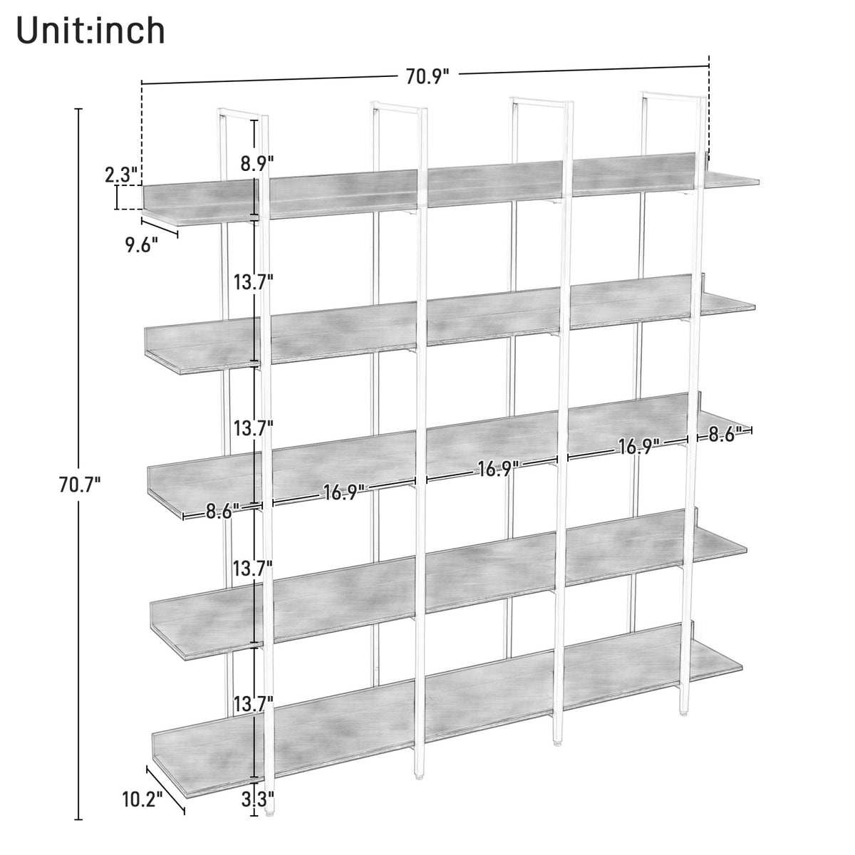 Brown Vintage Industrial 5-Tier Bookcase | OROA