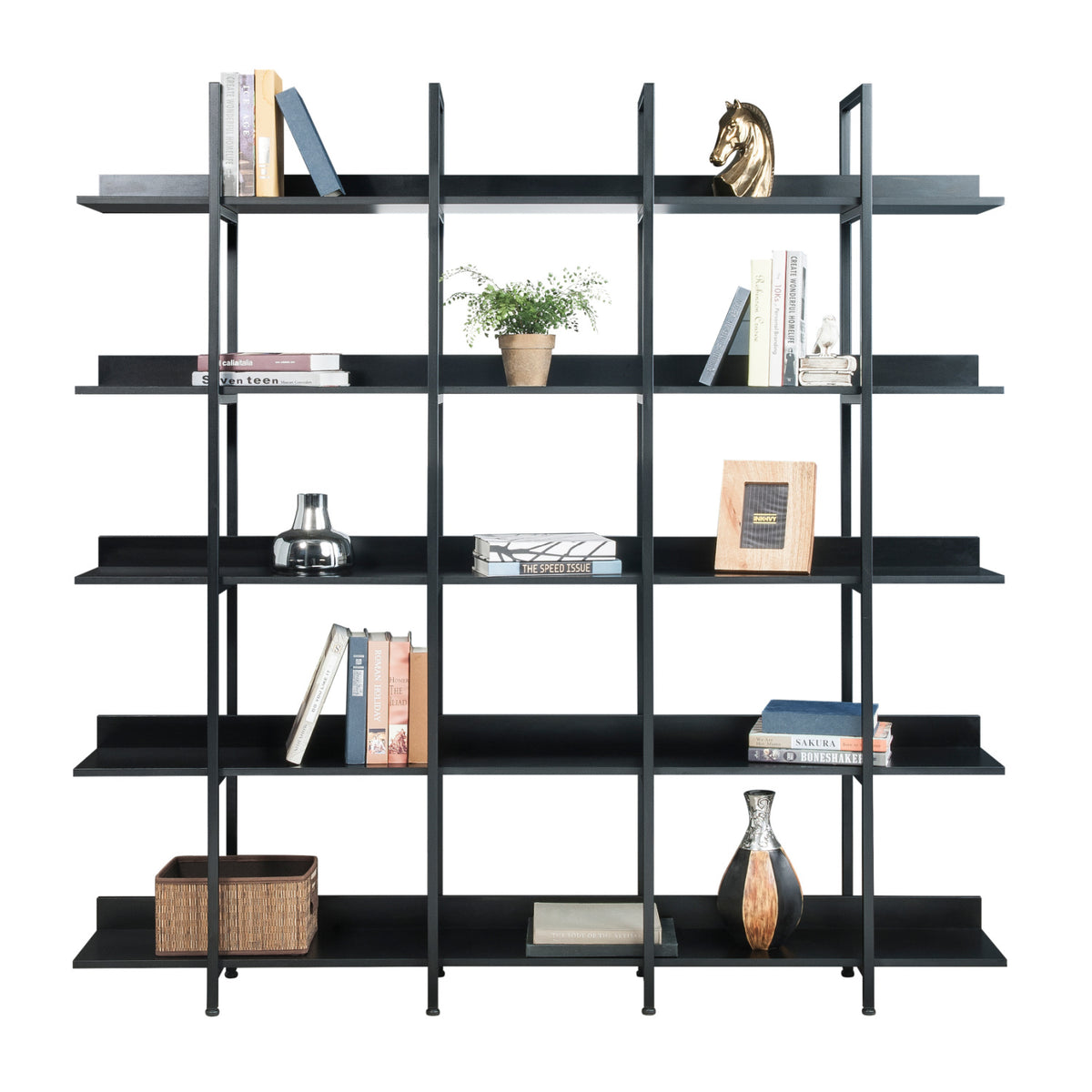Black Vintage Industrial 5-Tier Bookcase | OROA