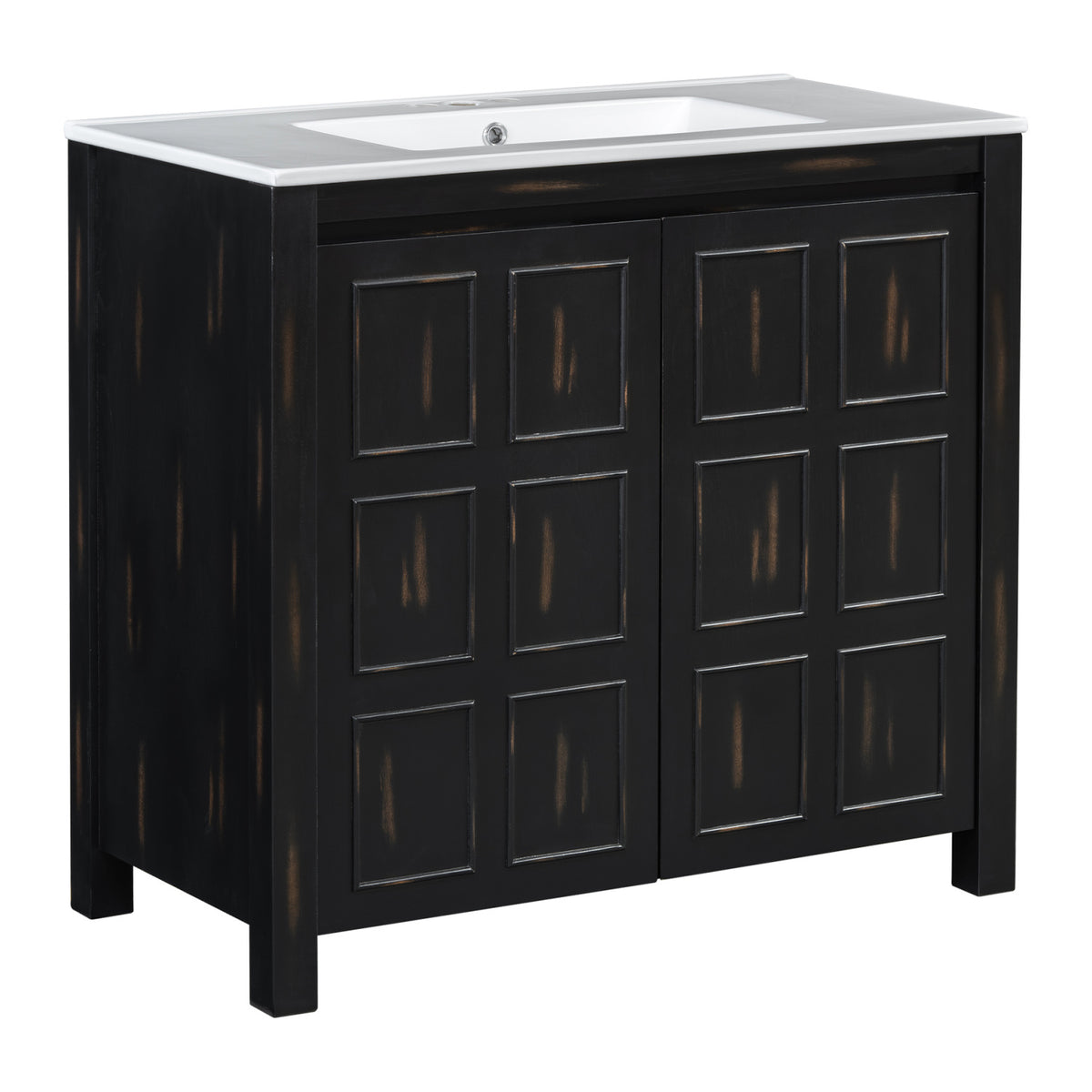 Espresso Wooden Bathroom Vanity with Ceramic Sink | OROA