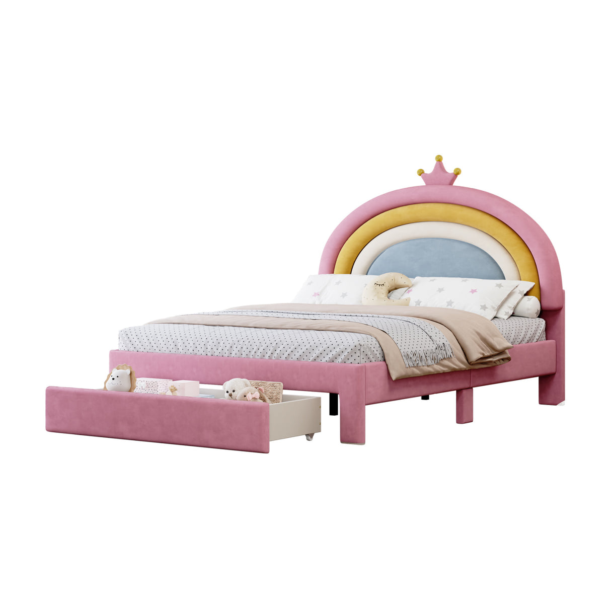Full Size Upholstered Rainbow Design Bed | OROA Kids