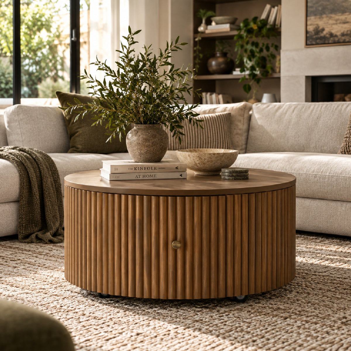 Round Fluted Drum Coffee Table | Maison Naturelle