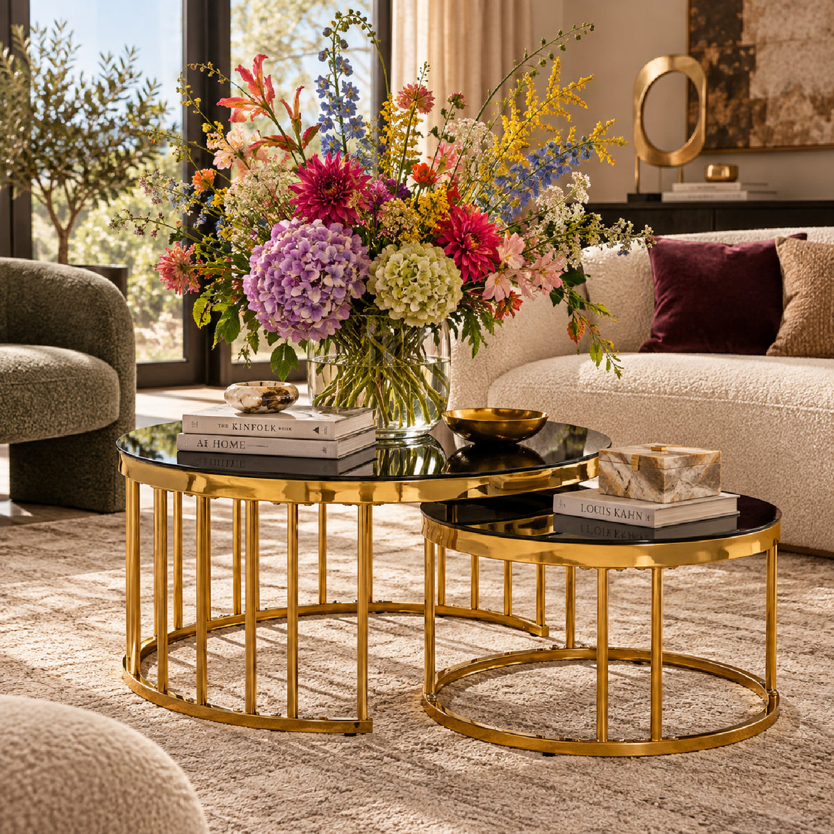 Black Gold Round Nesting Coffee Table - www.oroa.com
