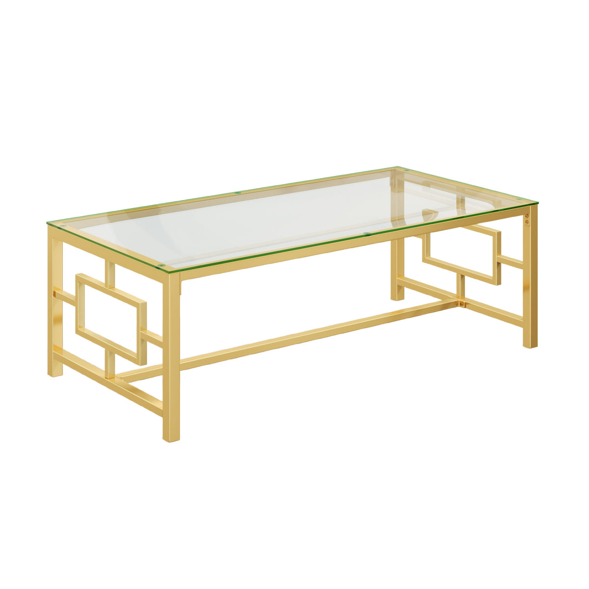 Modern Gold Geometric Tempered Glass Coffee Table | OROA
