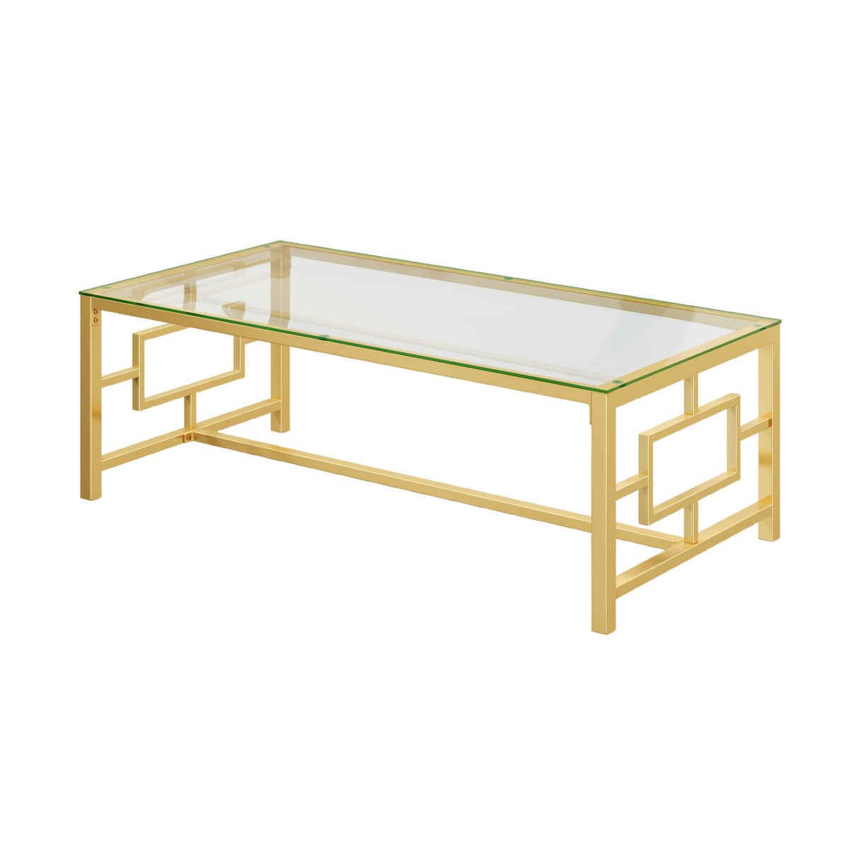Modern Gold Geometric Tempered Glass Coffee Table | OROA