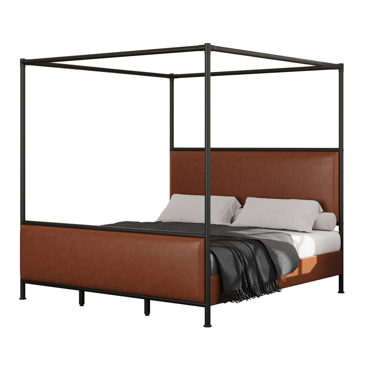 Leather Upholstered Canopy King Bed | OROA