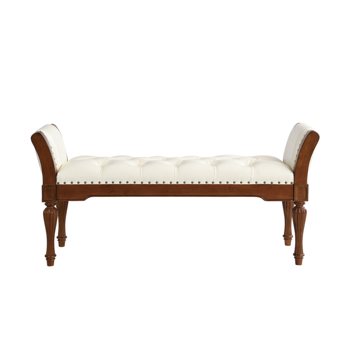 Modern European furniture - Beige Button Tufted Leather Ottoman Bench - www.oroa.com
