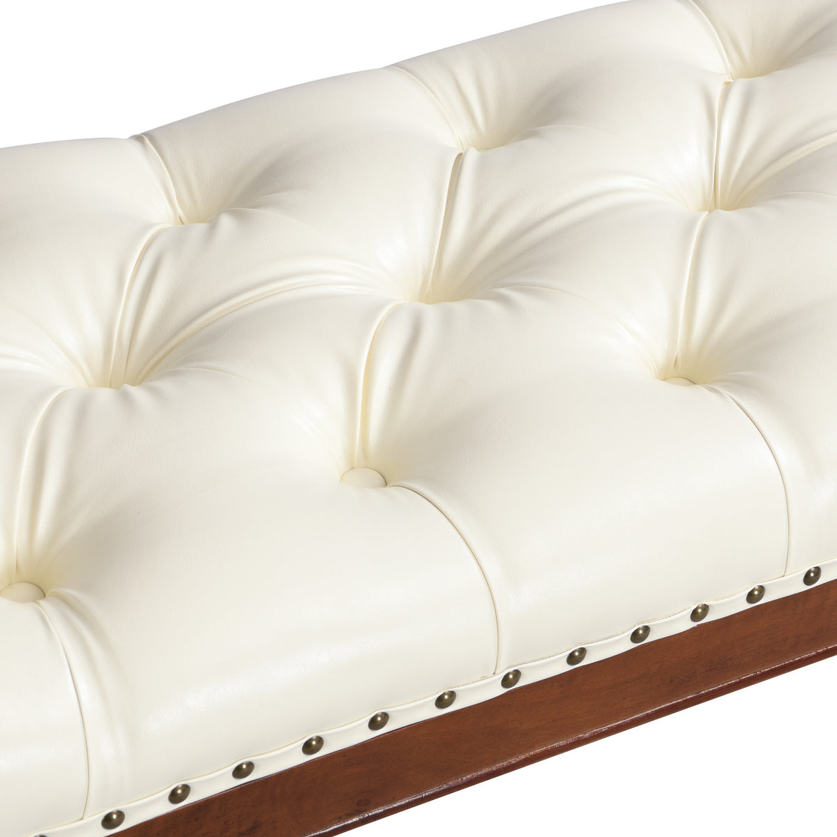 Modern European furniture - Beige Button Tufted Leather Ottoman Bench - www.oroa.com