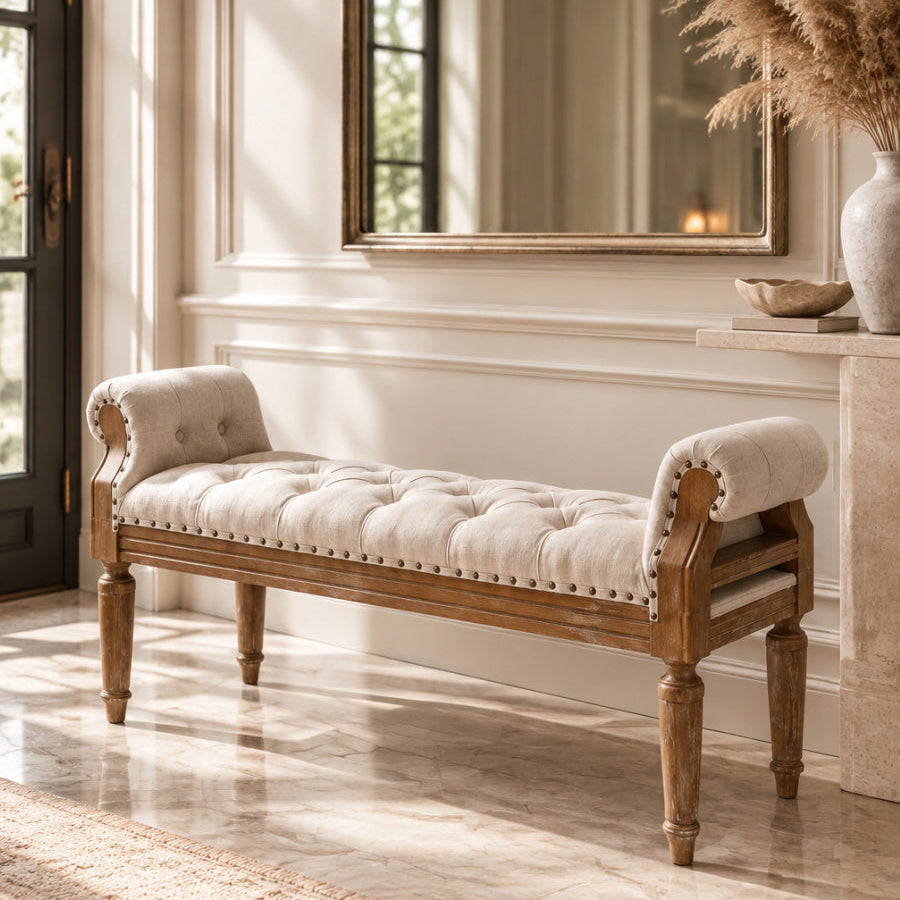 Modern European furniture - Mid-Century Solid Wood Upholstered Bench - www.oroa.com