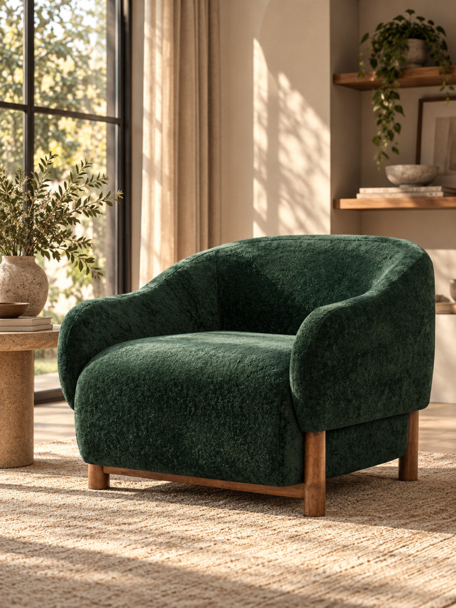 Modern European furniture - Modern Green Chenille Upholstered Accent Armchair - www.oroa.com