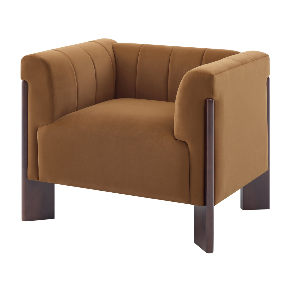 Modern Yellow Velvet Channel Tufted Accent Armchair | OROA