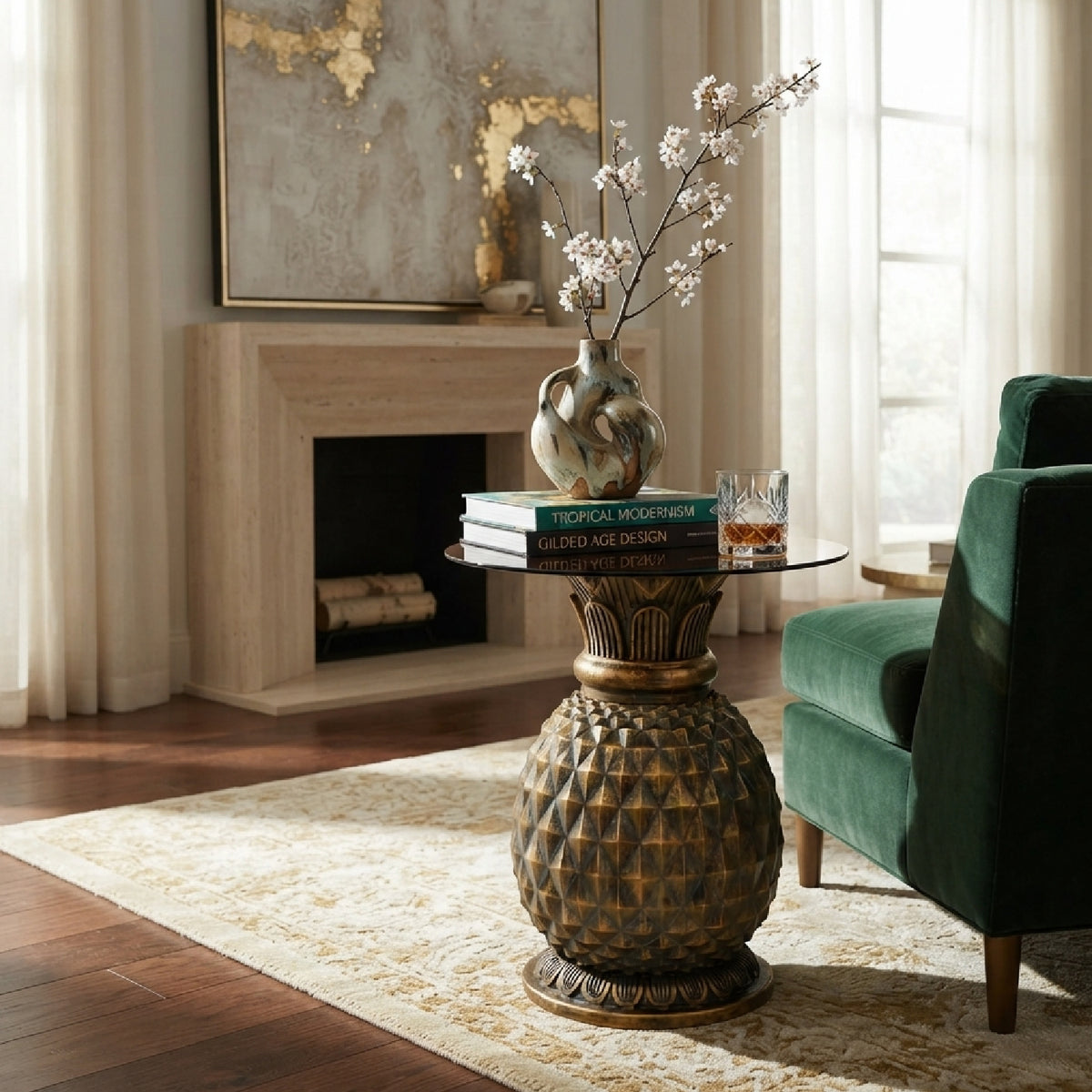 Indoor/Outdoor Pineapple Glass Top Side Table | OROA