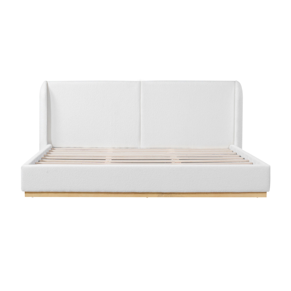 White Bouclé Winged King Bed | OROA