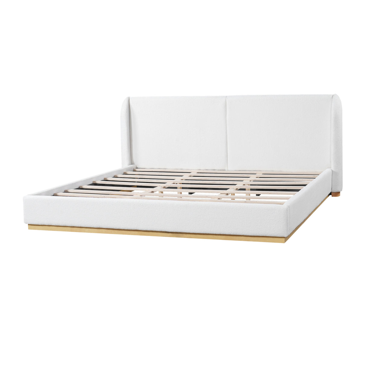 White Bouclé Winged King Bed | OROA