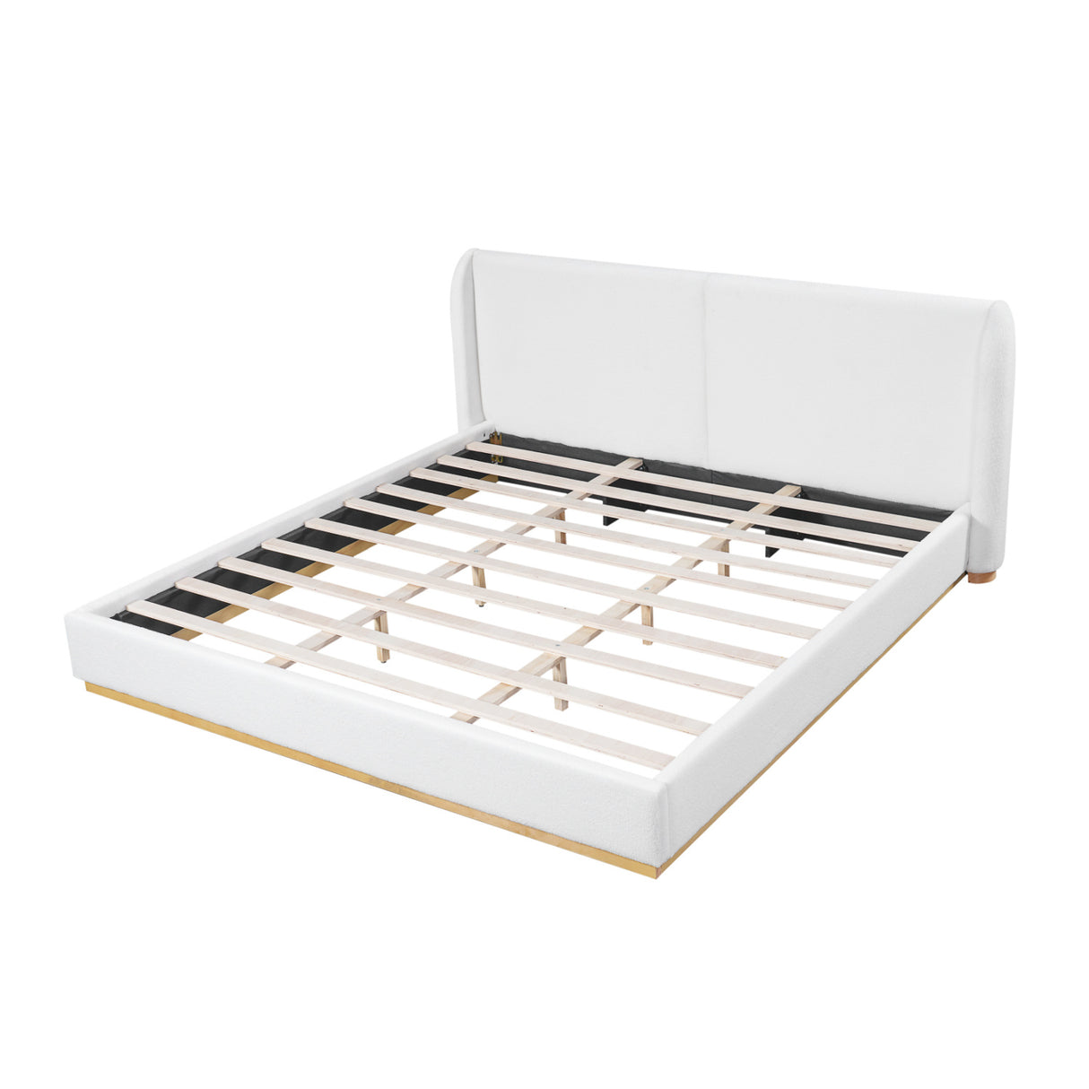 White Bouclé Winged King Bed | OROA