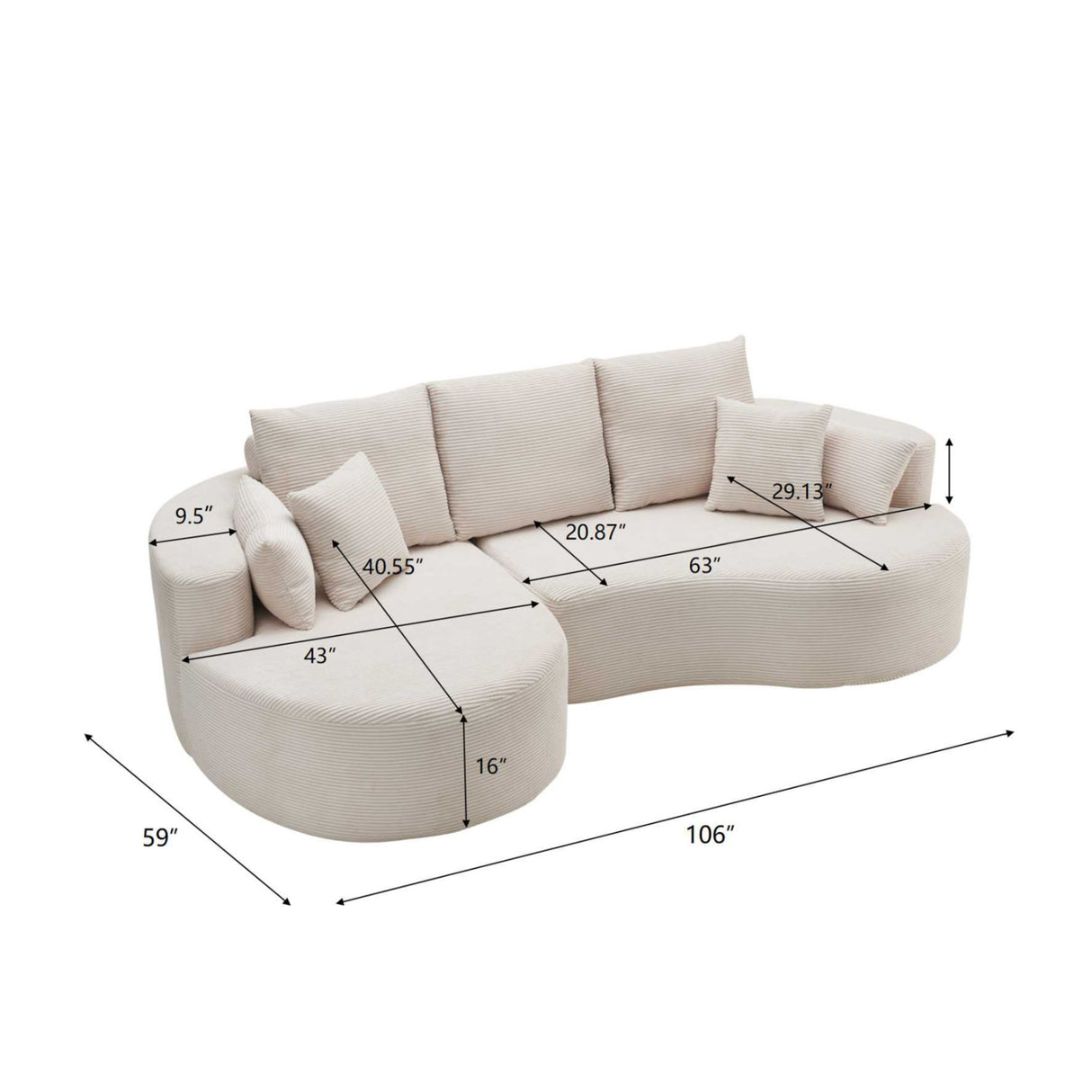 Fabric Curved Cloud Sectional Sofa with Chaise | OROA