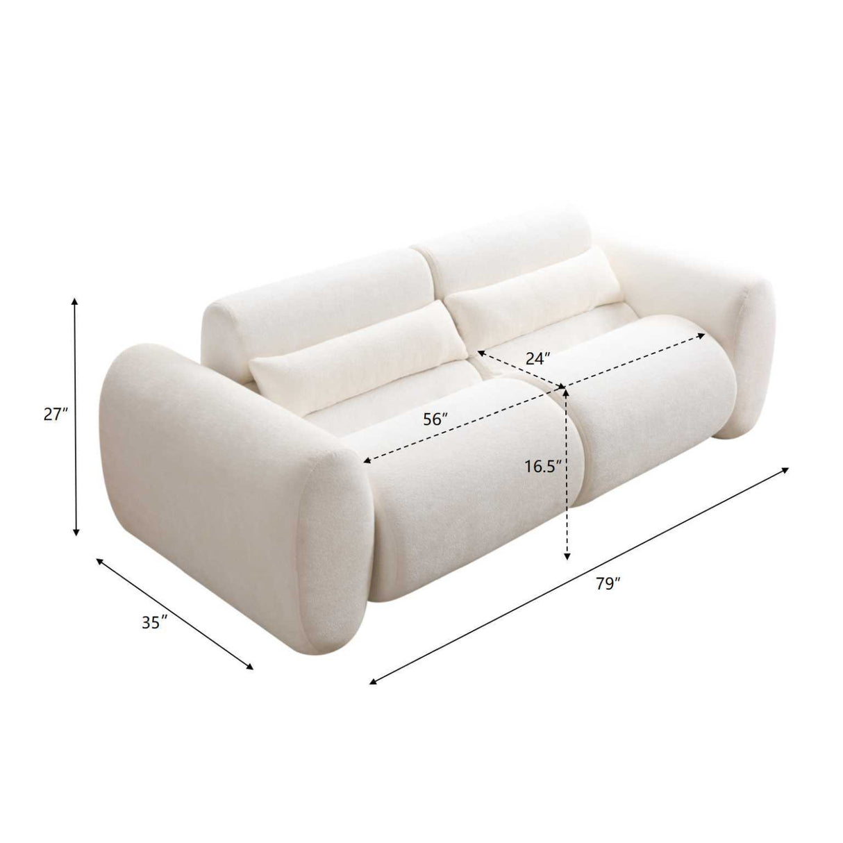 Snow White Curved 3-Seater Upholstered Sofa | OROA