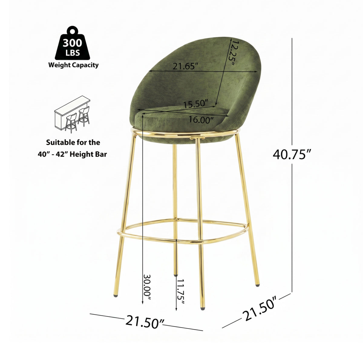 Olive Green Upholstered Barstools (2) | OROA