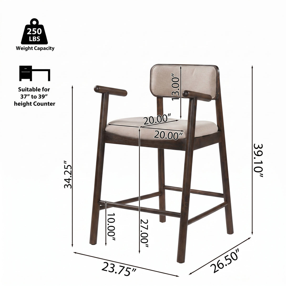 Alaya Minimalist Walnut Counter Height Bar Chairs (2) | OROA