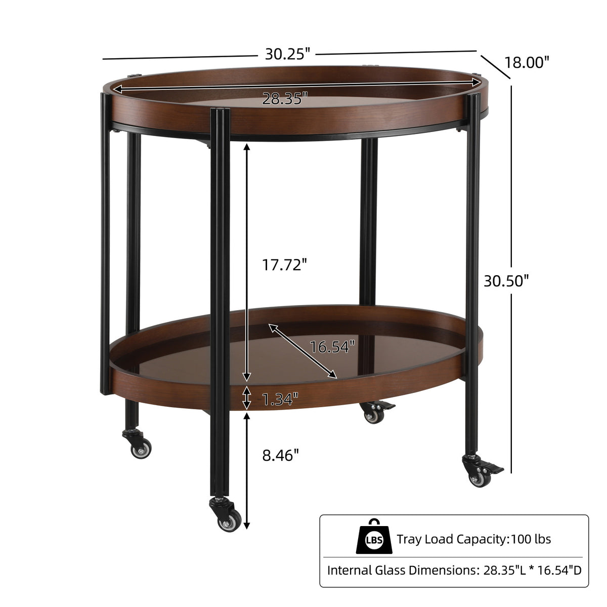 Oval 2-Tier Dark Walnut Bar Cart | OROA