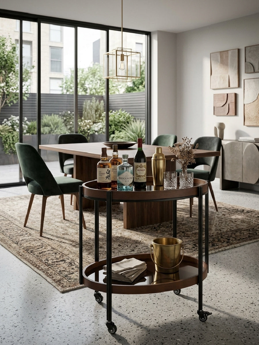 Oval 2-Tier Dark Walnut Bar Cart | OROA
