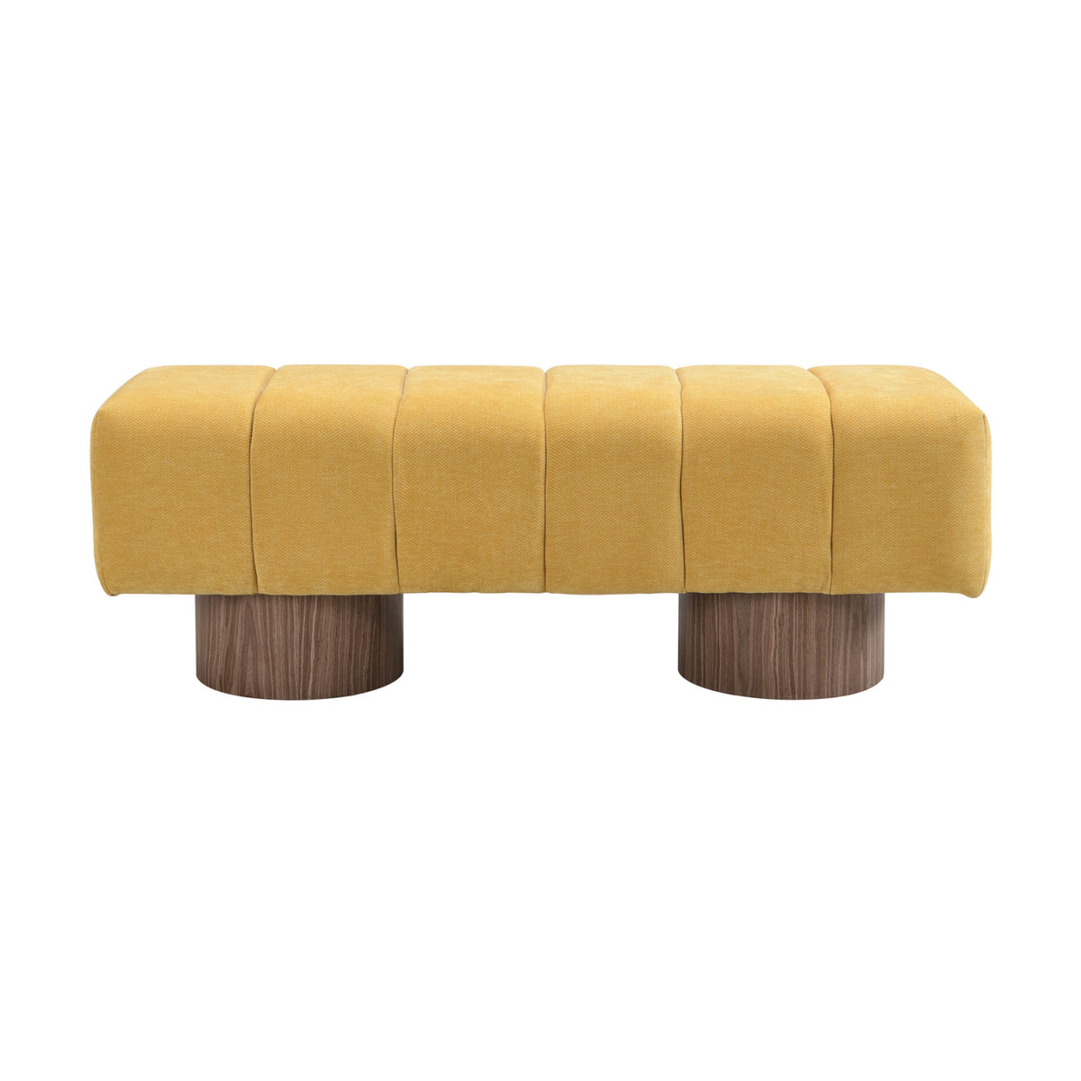 No-Assembly Yellow Chenille Upholstered Bench | OROA