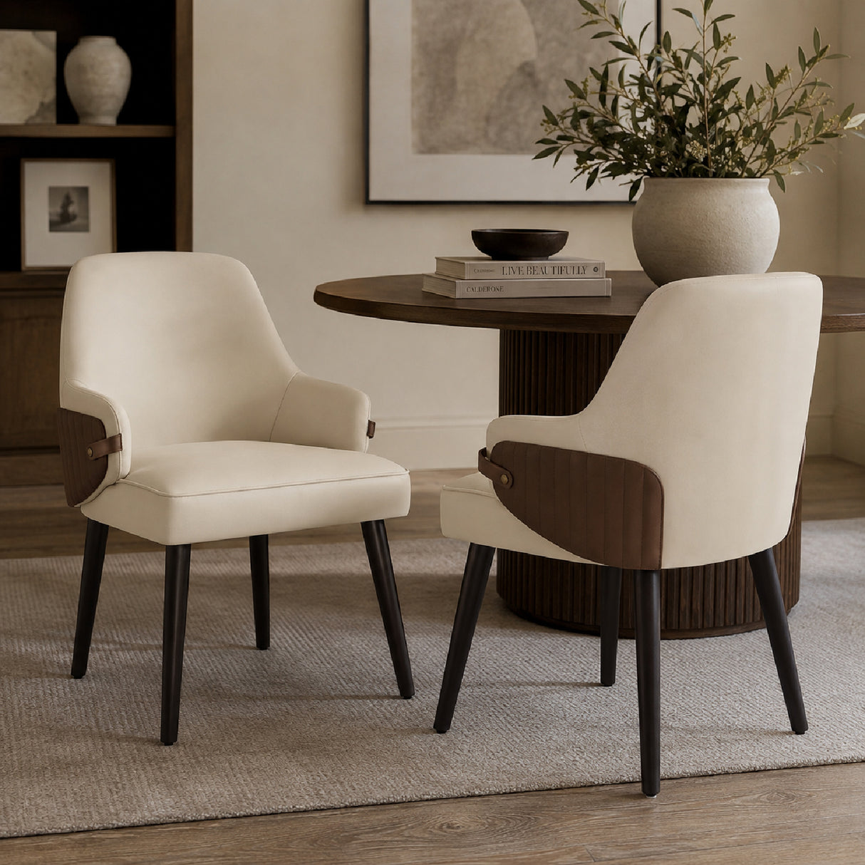 Modern Beige Brown Fabric Dining Chairs (2) | OROA