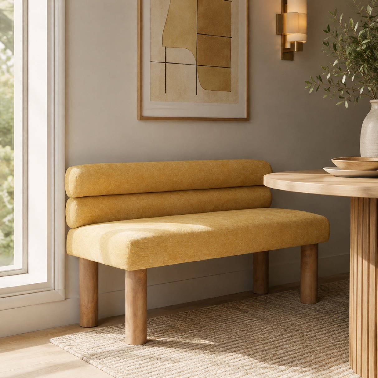 Yellow Upholstered Dining Bench | OROA