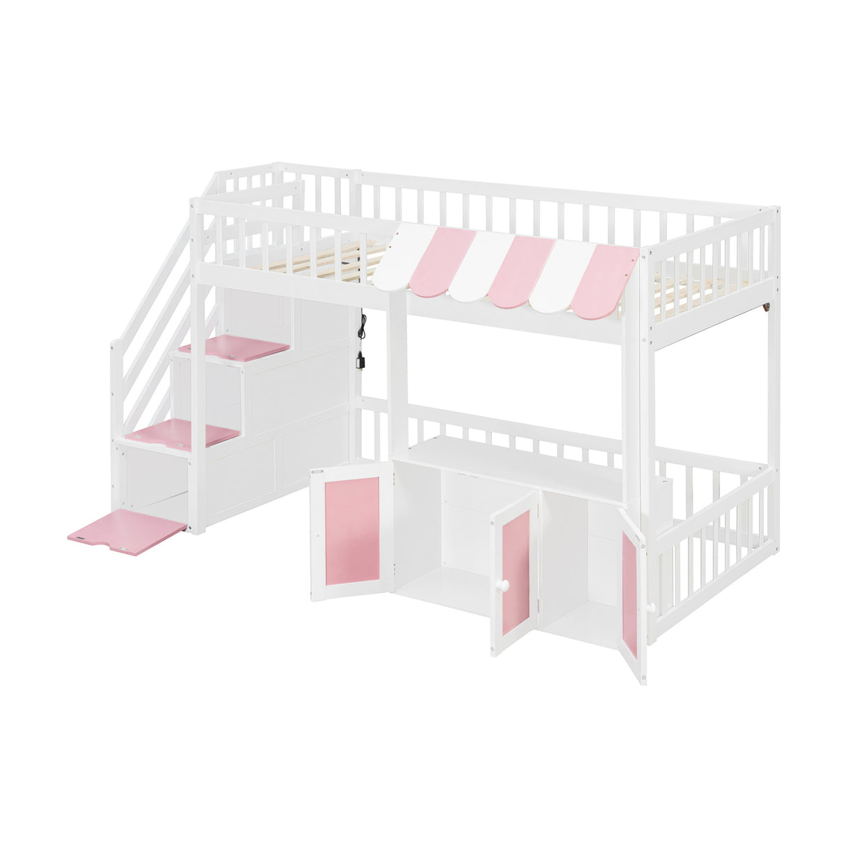 Twin Size Loft Bed with Storage Steps LED Light | OROA Kids
