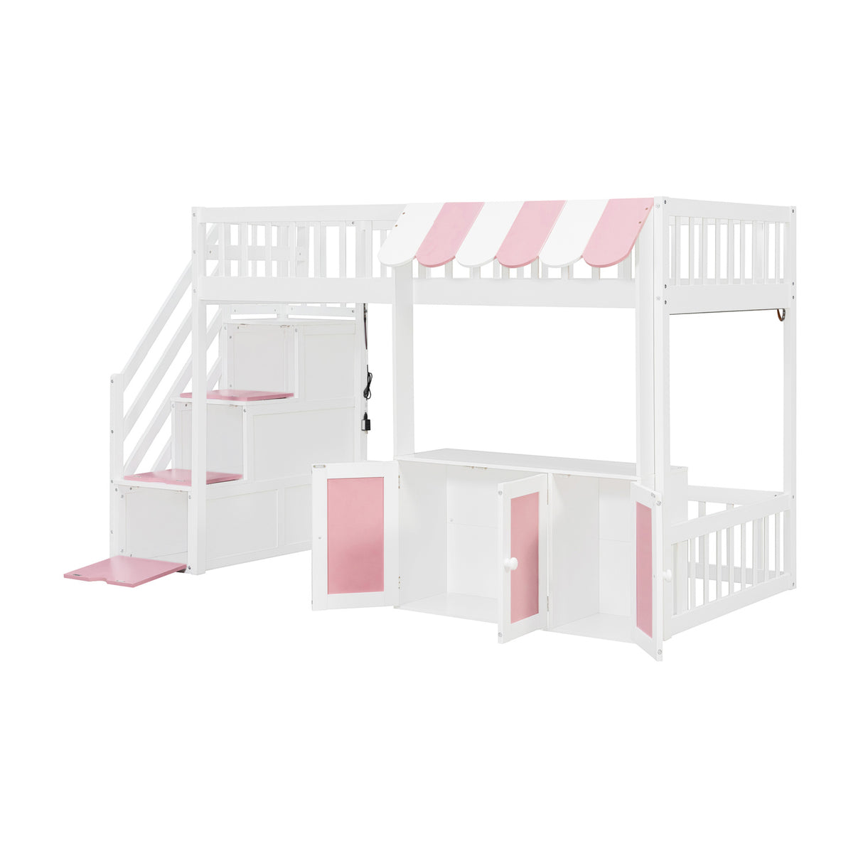 Twin Size Loft Bed with Storage Steps LED Light | OROA Kids