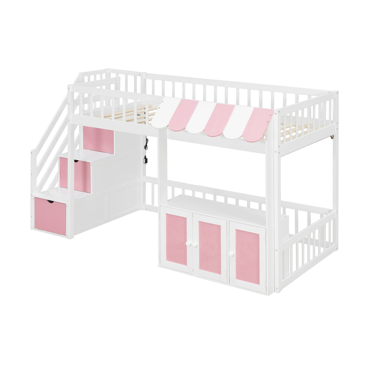 Twin Size Loft Bed with Storage Steps LED Light | OROA Kids