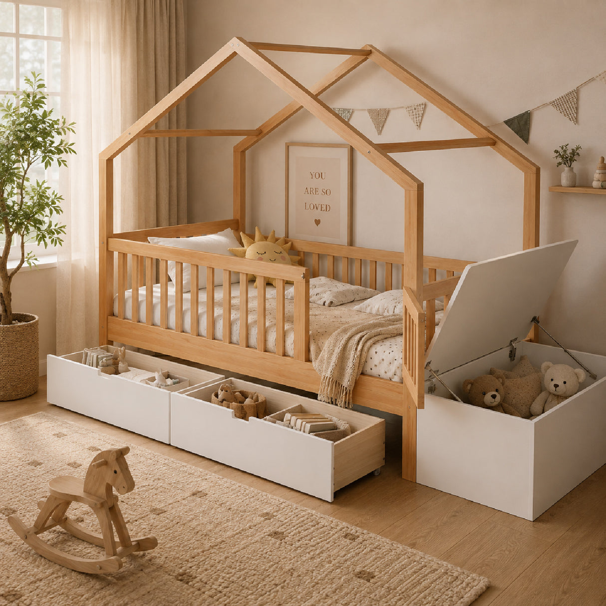 Solid Wood Bed Frame with Storage | OROA Kids