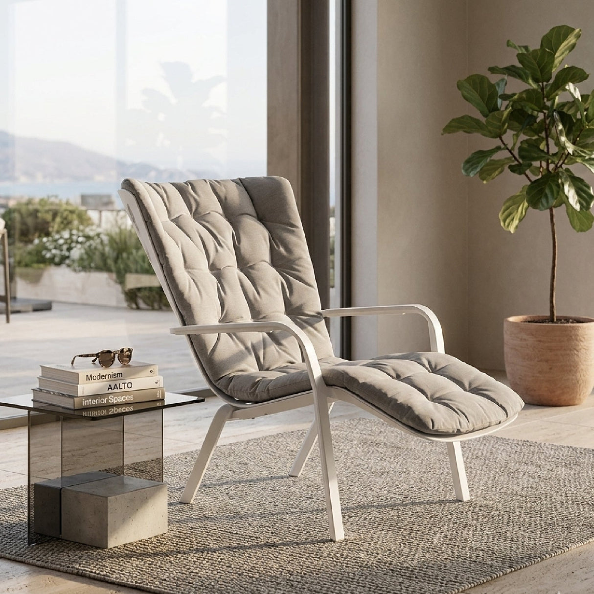 Square Perforated Reclining Outdoor Armchair – Folio – outdoor alternate view 12