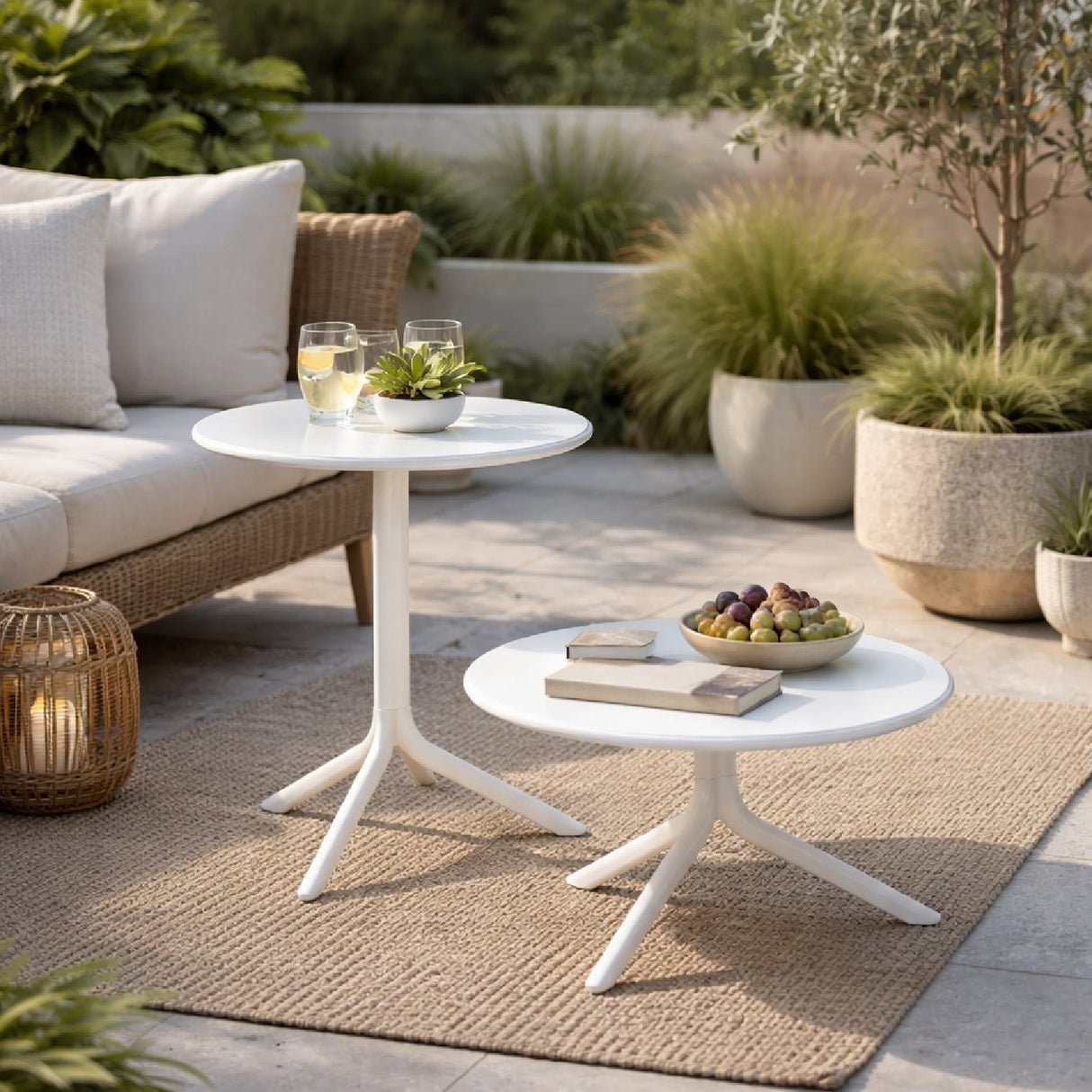 Outdoor Round Coffee Table – Spritz – outdoor angled view