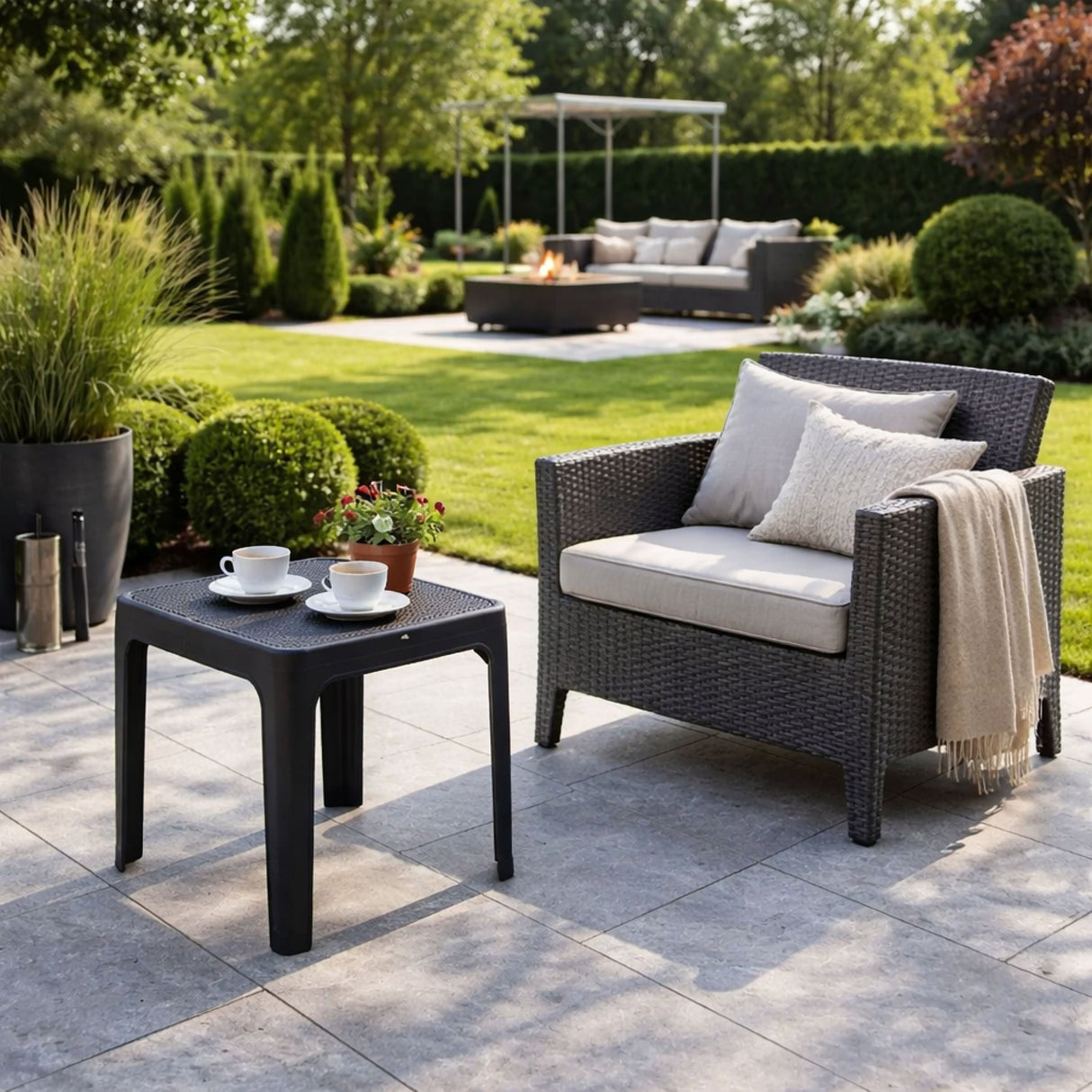 Outdoor Perforated Square Coffee table – Net – outdoor rear view