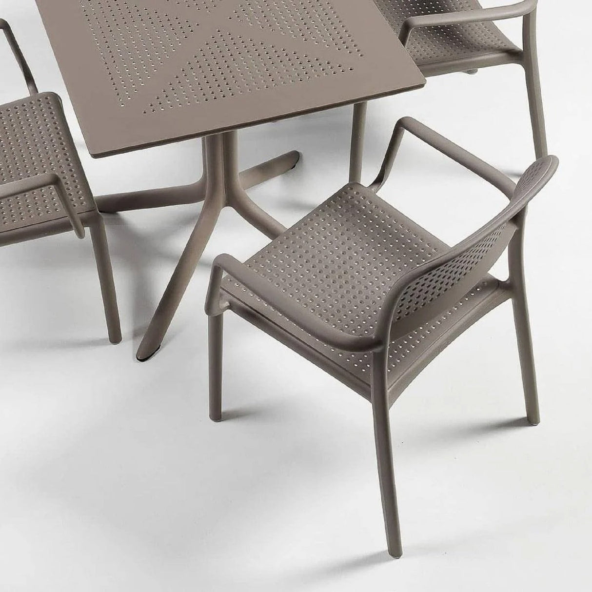 Perforated Square 4-Spoke Outdoor Dining Table – Clip – outdoor alternate view 7